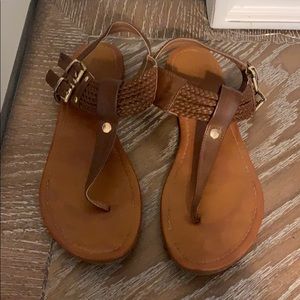 Brown braided flat sandals